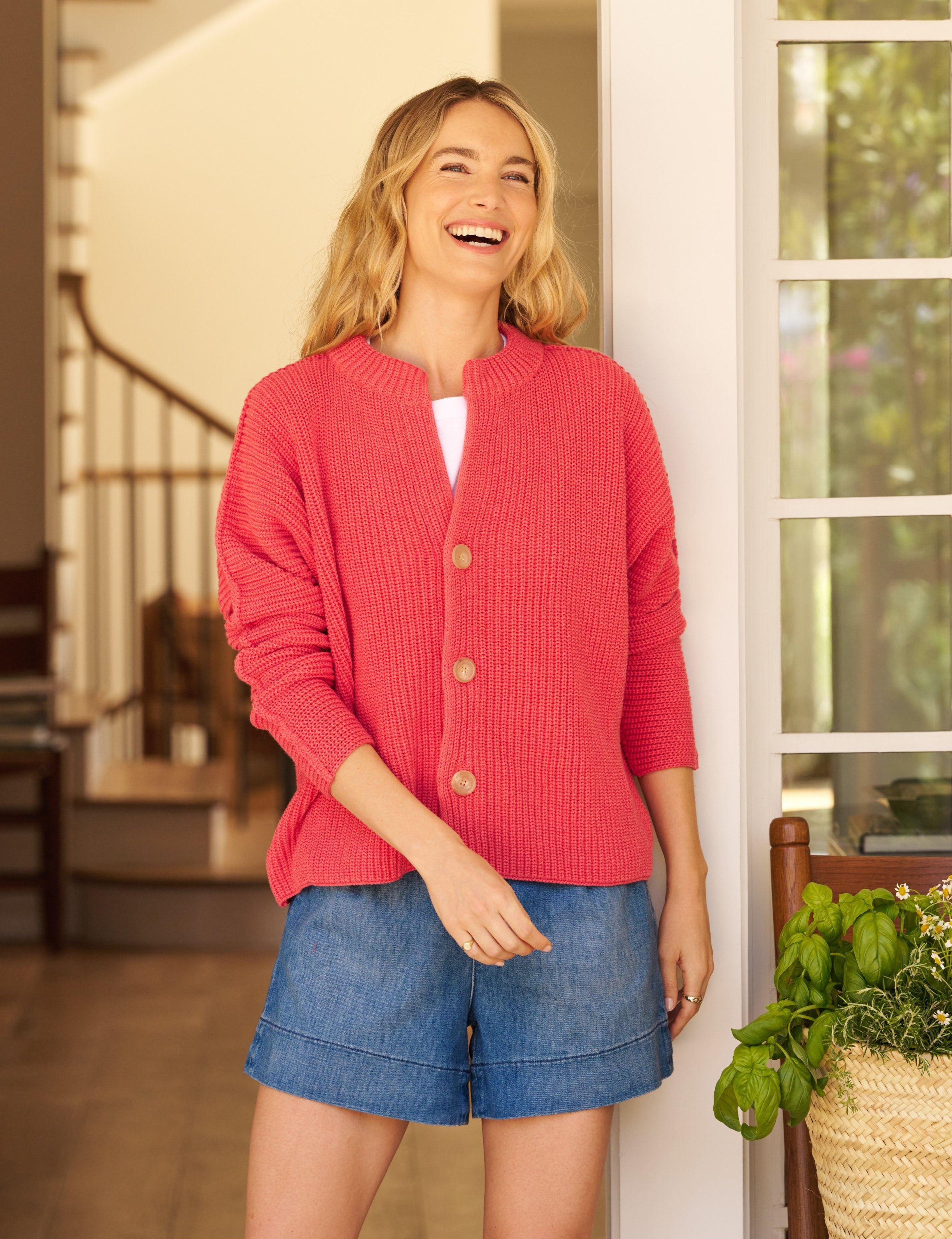 MONTECITO SWEATER Red and Navy Marl, Pure Italian Cotton