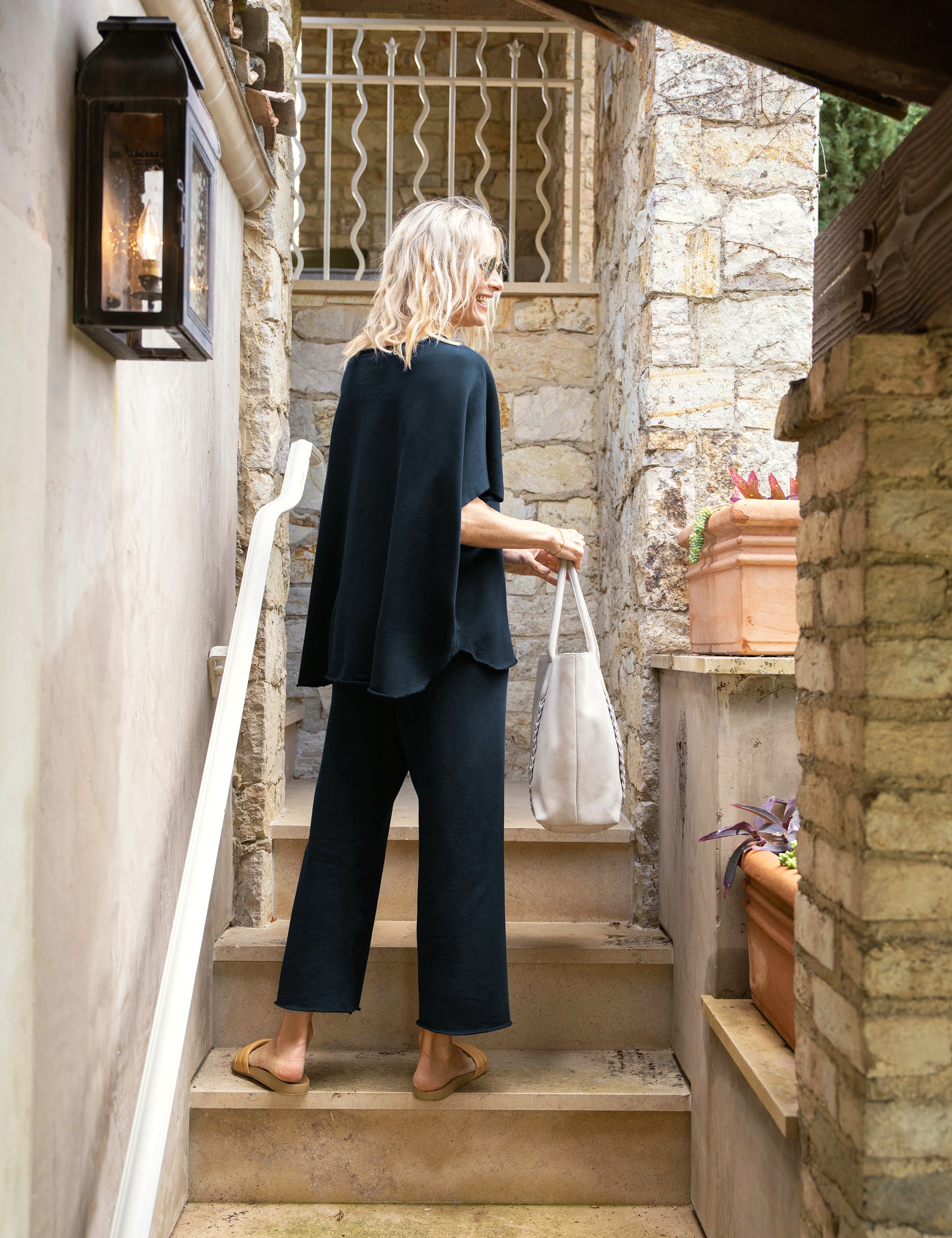 Greece Travel Set, Olive Capelet & Catherine Sweatpant, Navy