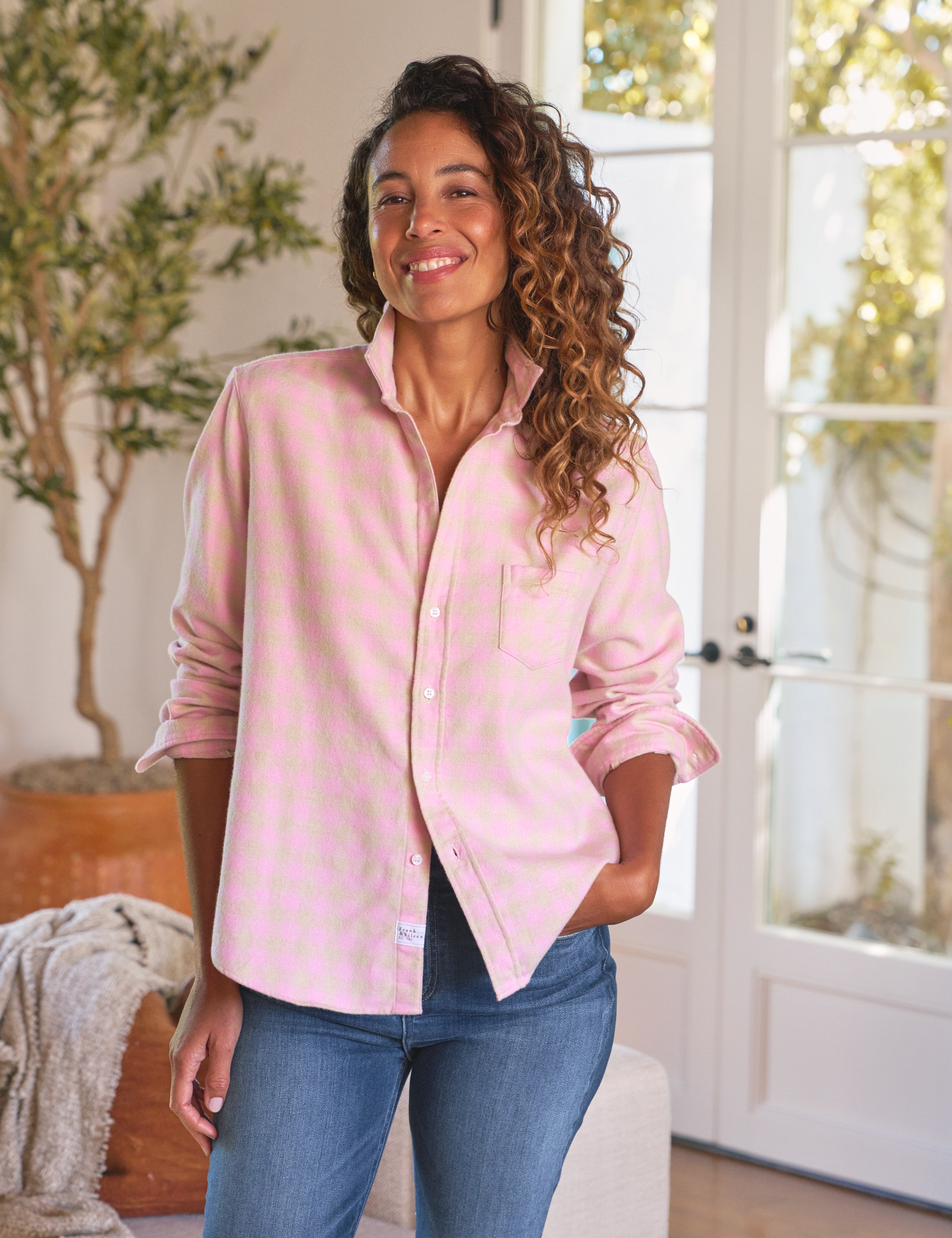 EILEEN Beige and Pink Check, Italian Flannel – ReLoved by Frank
