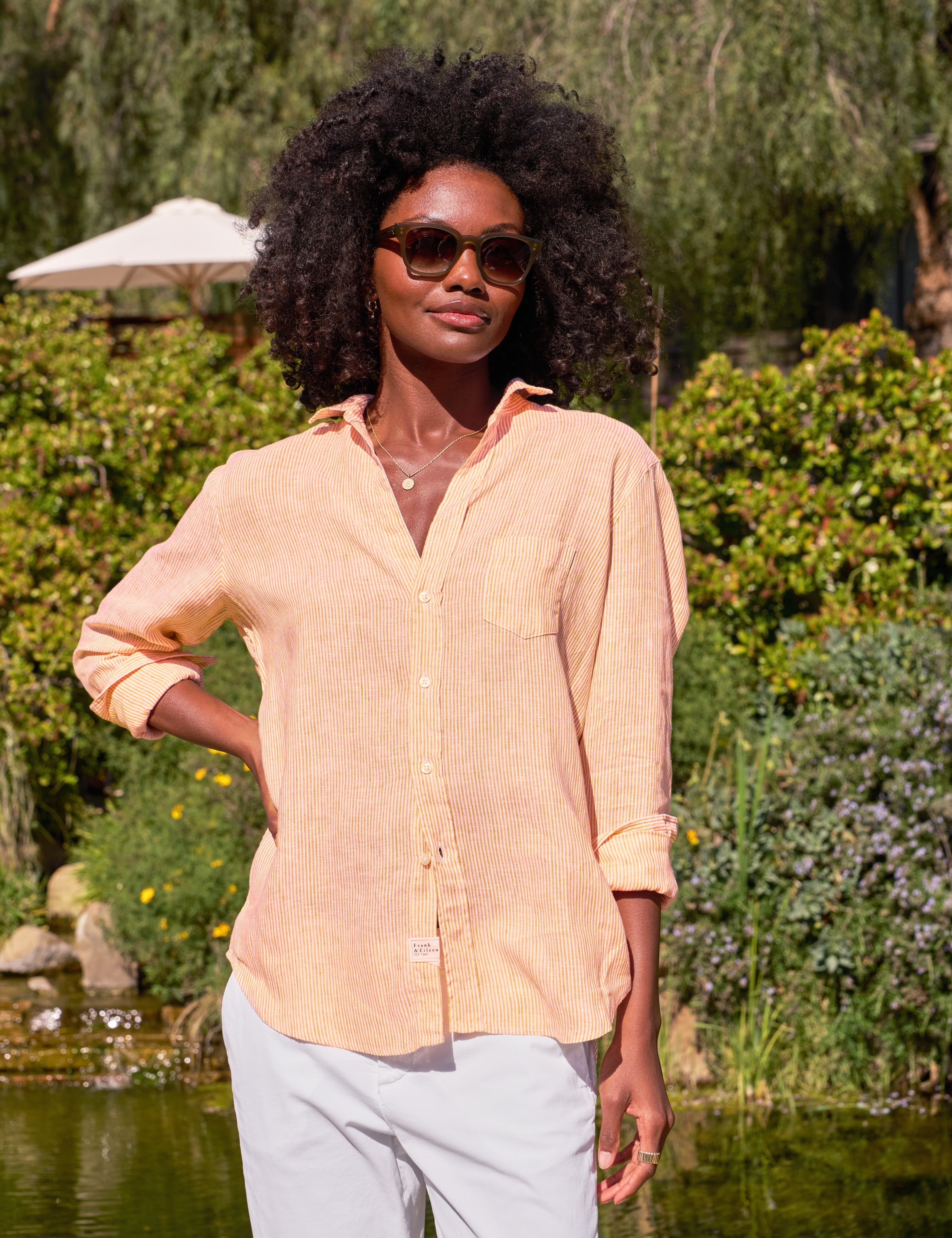 Eileen, Relaxed Button-Up Shirt, Orange Stripe – ReLoved by Frank 