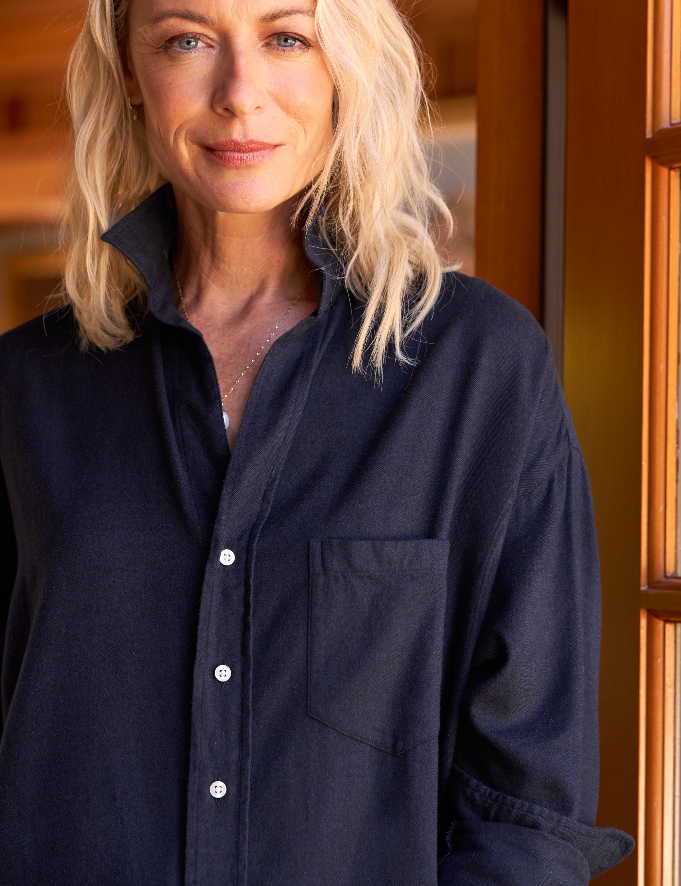 Shirley, Oversized Button-Up Shirt, Navy Flannel – ReLoved by