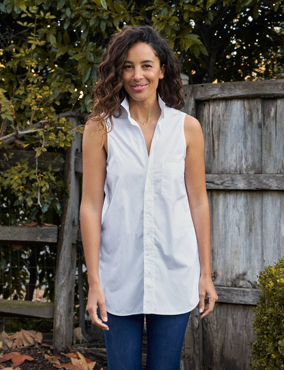 Finley, Sleeveless Layering Button-Up Shirt, White – ReLoved