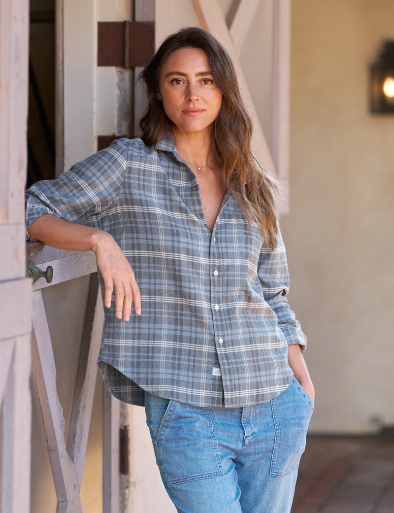 EILEEN Gray and Cream with Blue Plaid, Italian Flannel