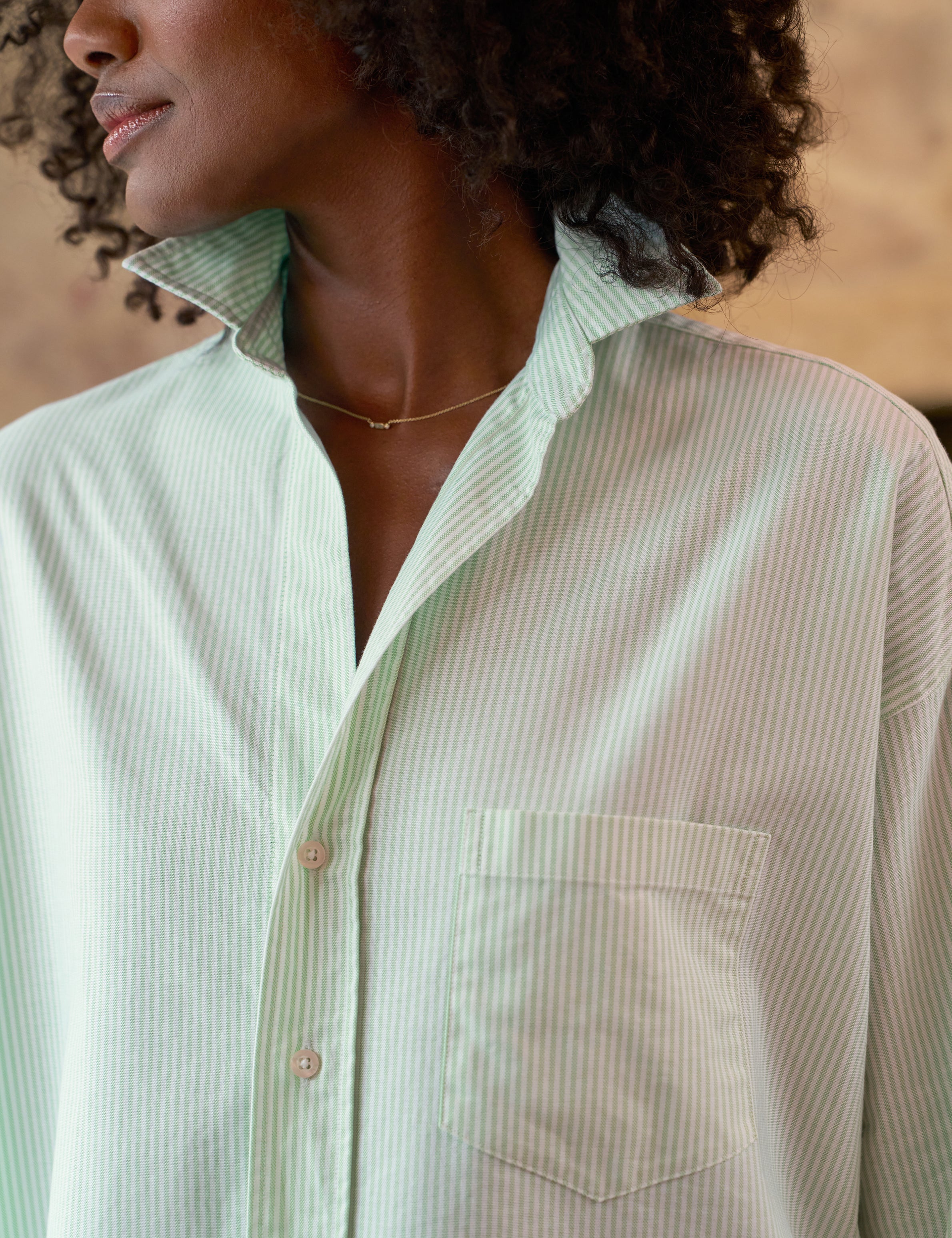 Shirley, Oversized Button-Up Shirt, Green Stripe – ReLoved by