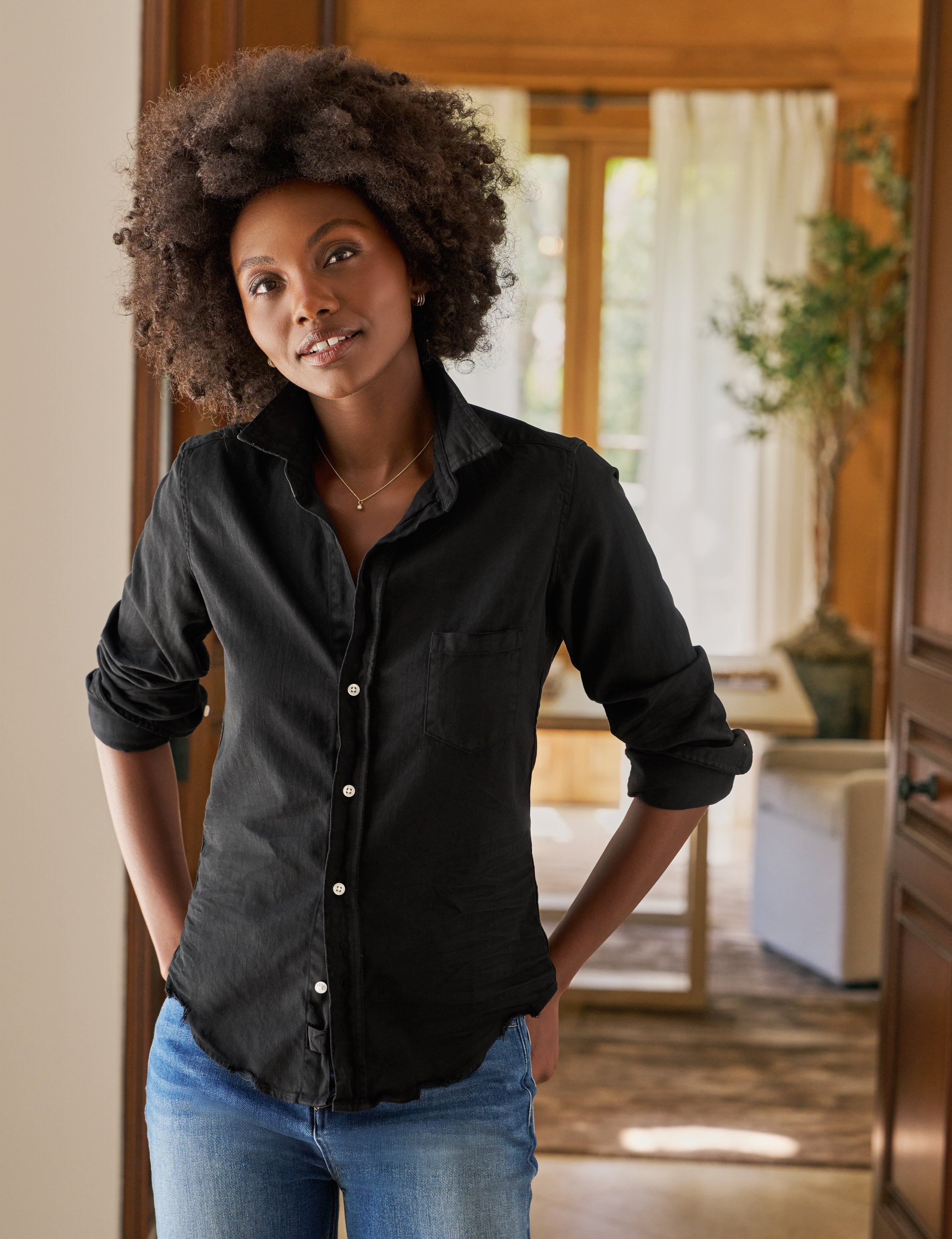 フランクアンドアイリーン　黒染めBARRYコットンシャツ Barry, Tailored Button-Up Shirt, Black – ReLoved by Frank & Eileen