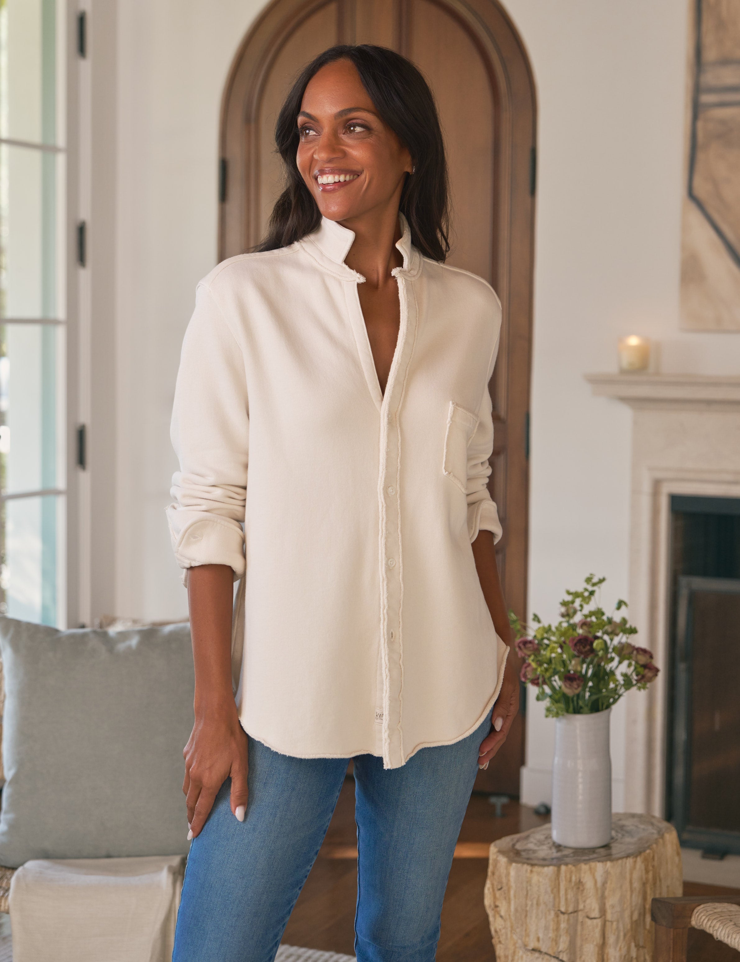 Eileen, Sweatshirt Button-Up, White – ReLoved by Frank & Eileen