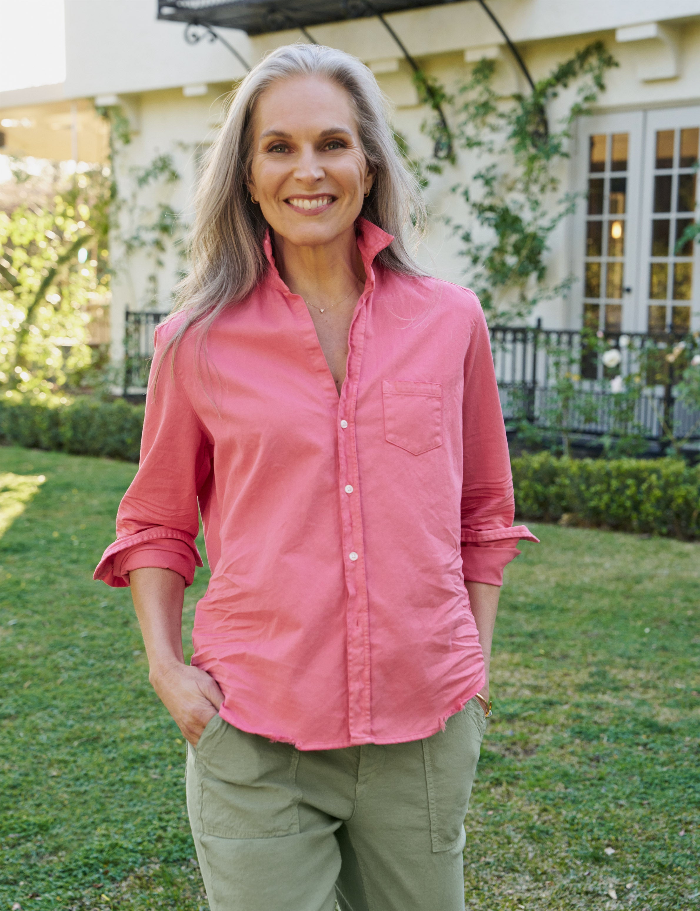 Eileen, Relaxed Button-Up Shirt, Flamingo – ReLoved by Frank & Eileen