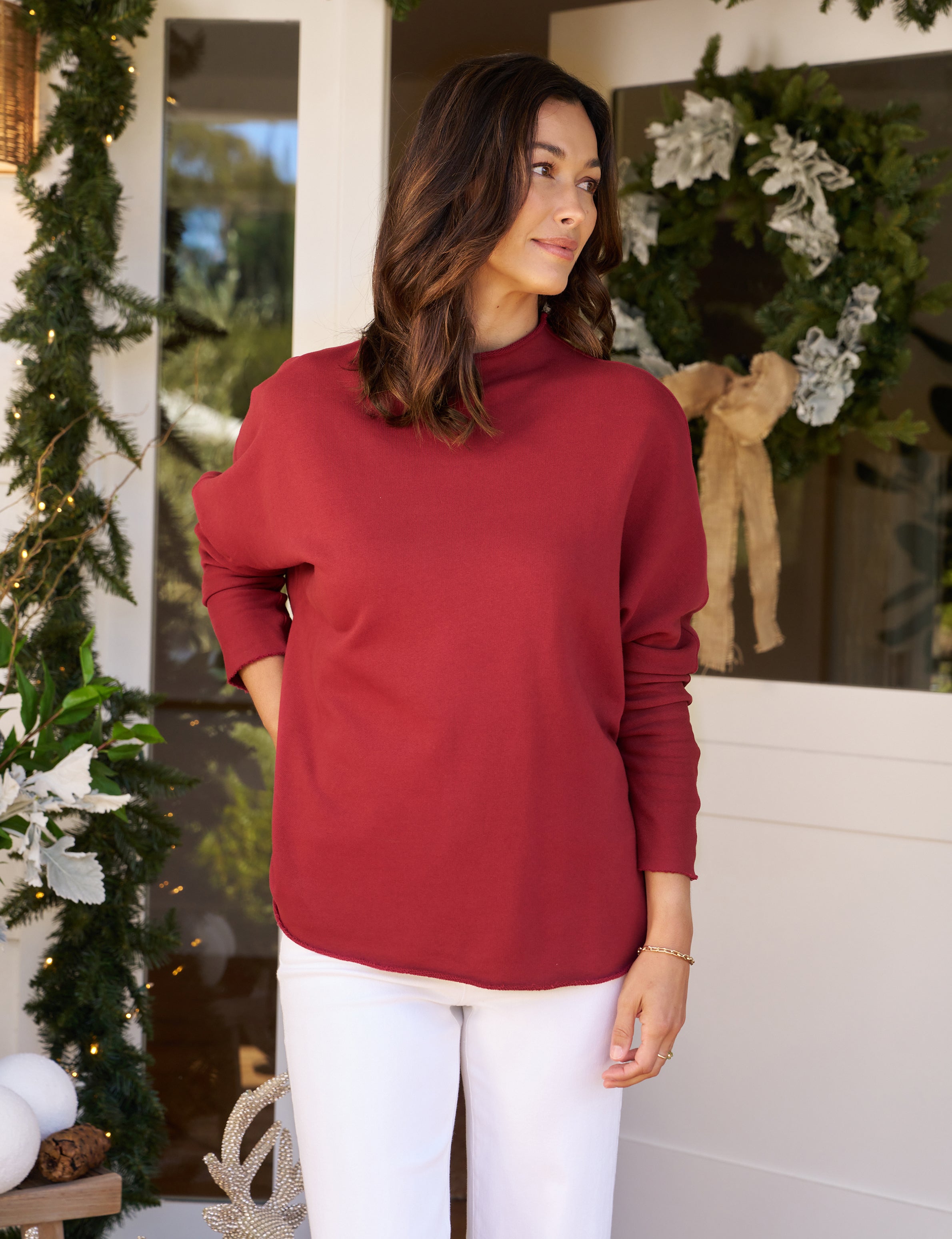 Frank & Eileen Red ハイネック トレーナー Effie, Long-Sleeve Funnel Neck Capelet, Red – ReLoved by Frank
