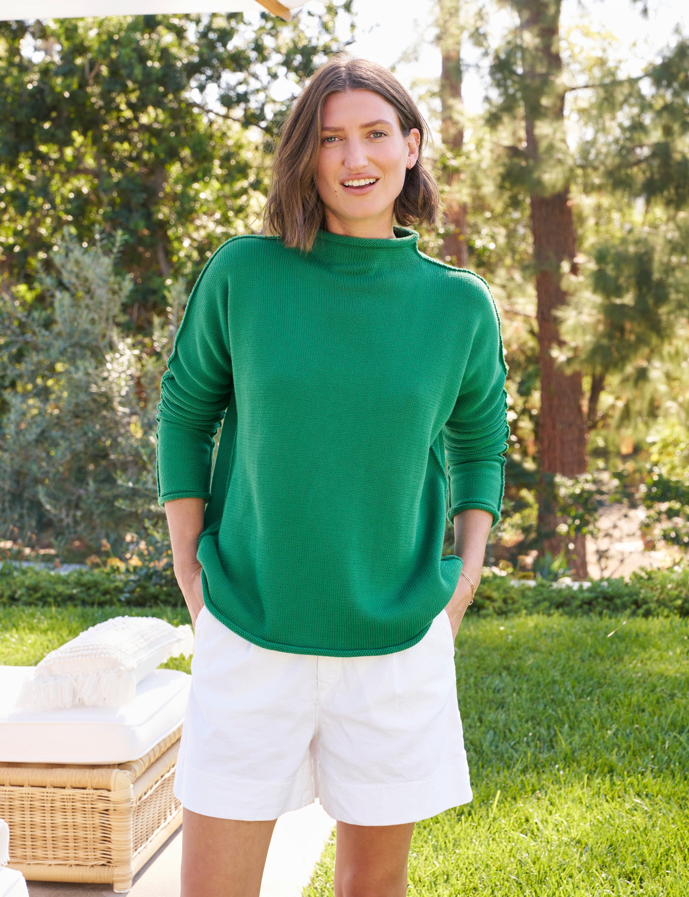 Monterey, Rolled Funnel Neck Sweater, Kelly Green – ReLoved by