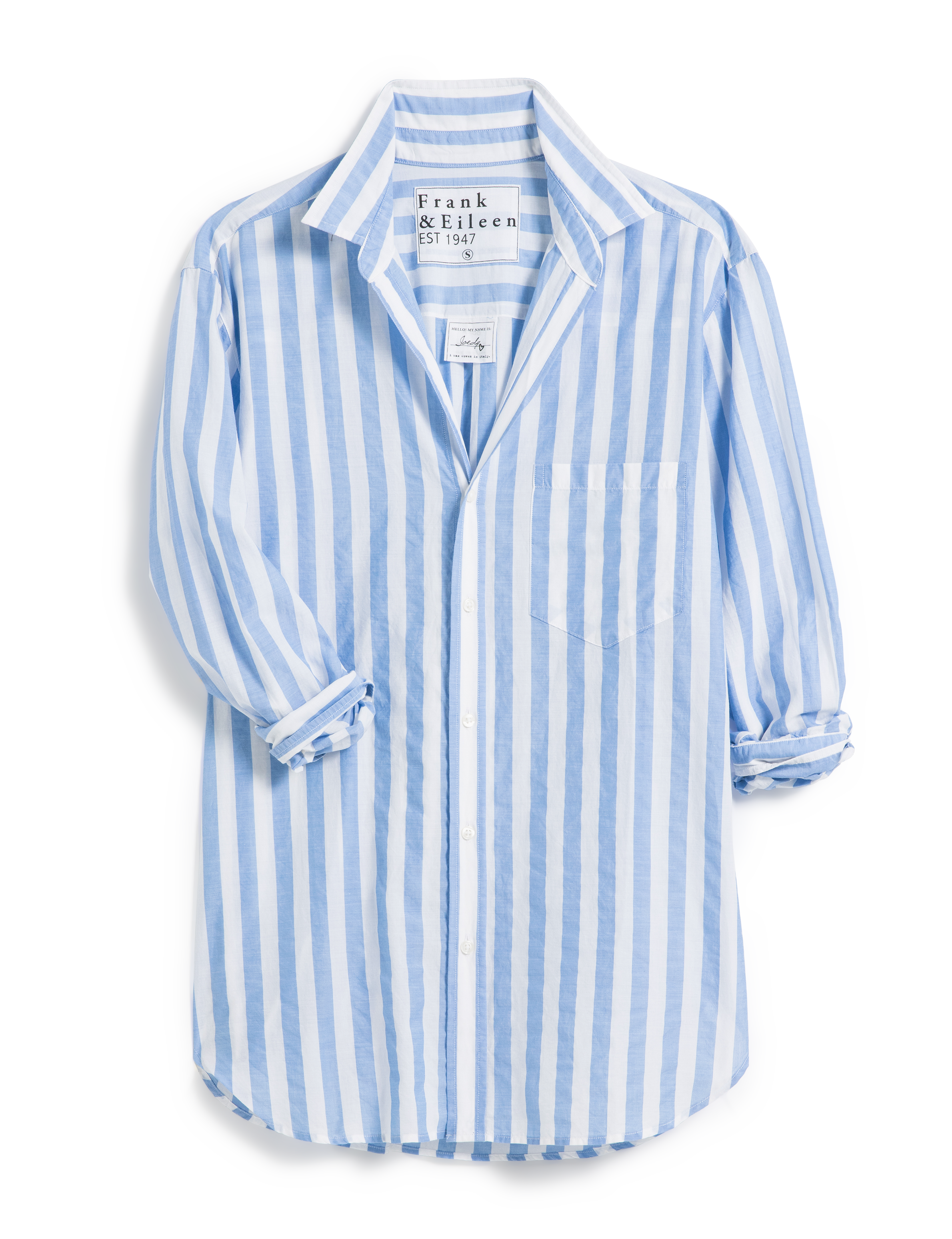 美品 フランクアンドアイリーン コットン シャツ joedy ゆったりL相当 Joedy, Boyfriend Button-Up Shirt, White and Blue Stripe – ReLoved
