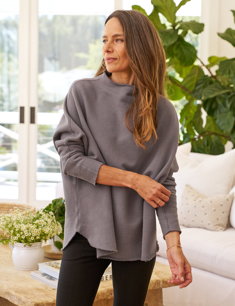 Effie, Long-Sleeve Funnel Neck Capelet, Gray – ReLoved by Frank 