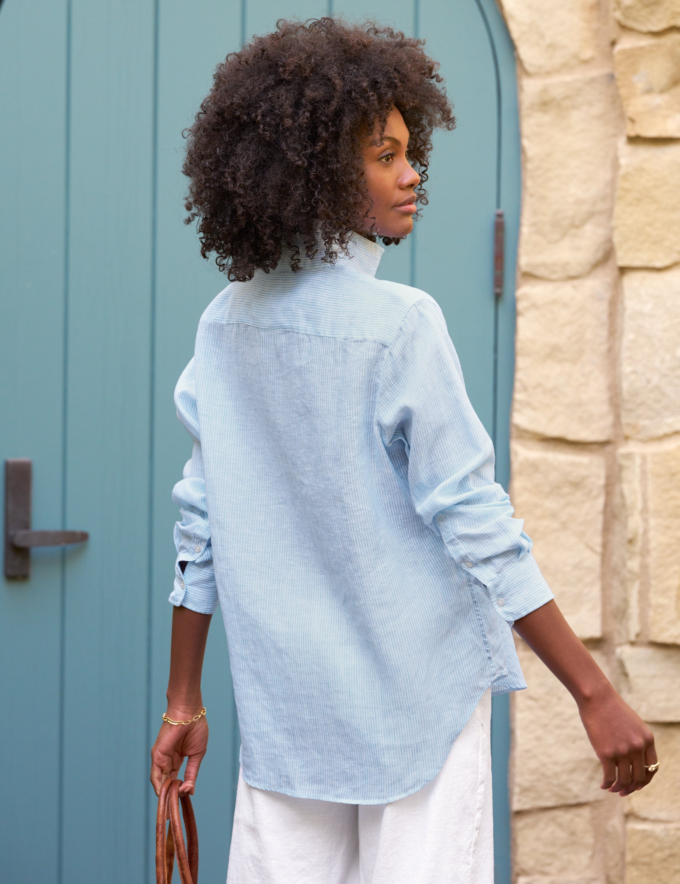 Eileen, Relaxed Button-Up Shirt, Blue Stripe – ReLoved by Frank
