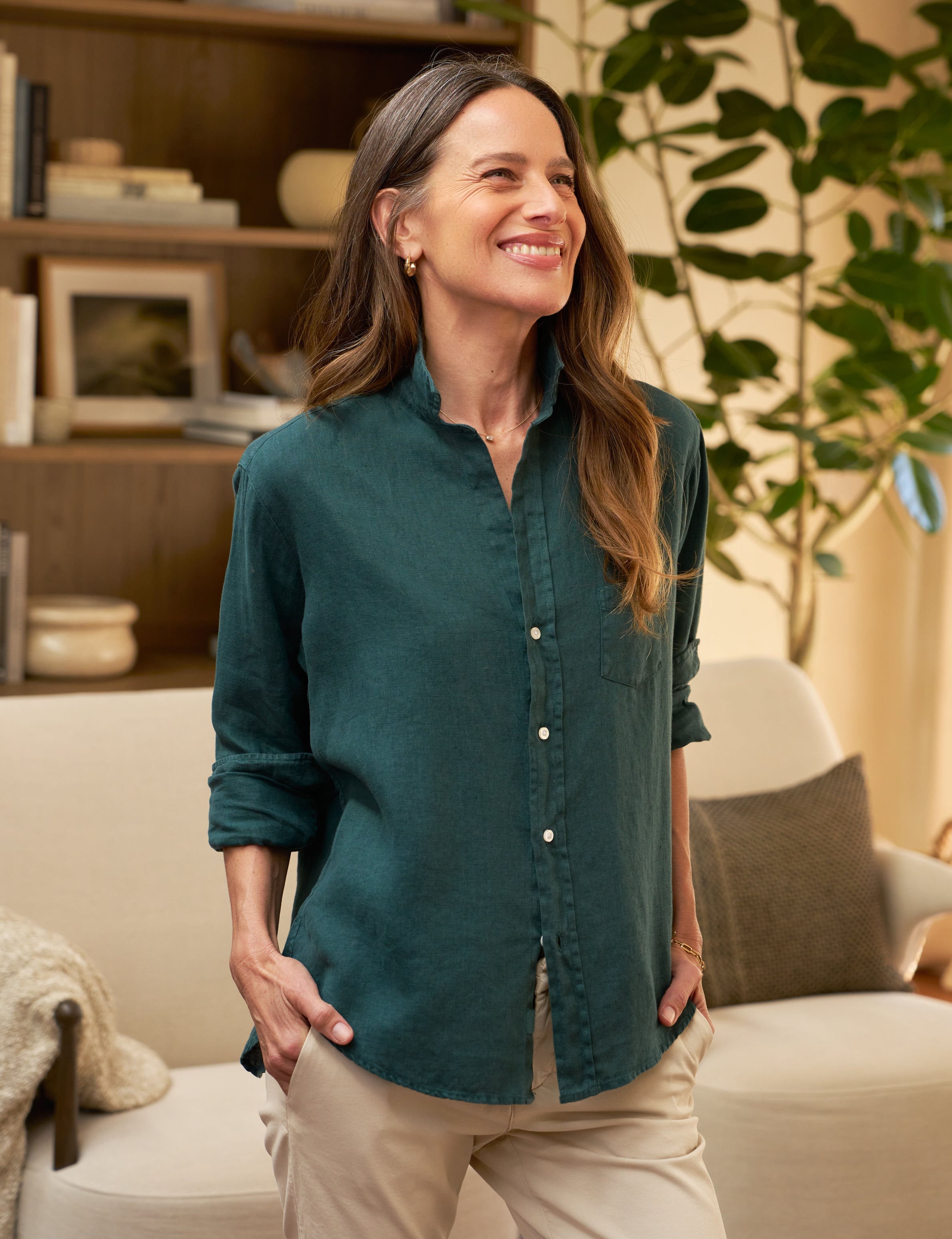 Frank & Eileen オリーブグリーン シャツ XS Eileen, Relaxed Button-Up Shirt, Dark Green – ReLoved by