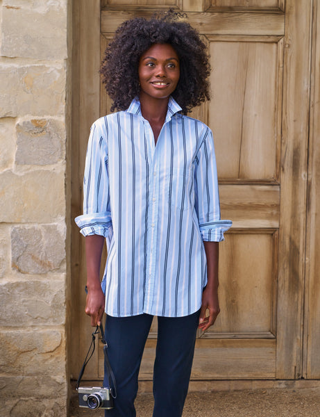 Joedy, Boyfriend Button-Up Shirt, Navy Blue Stripe – ReLoved by