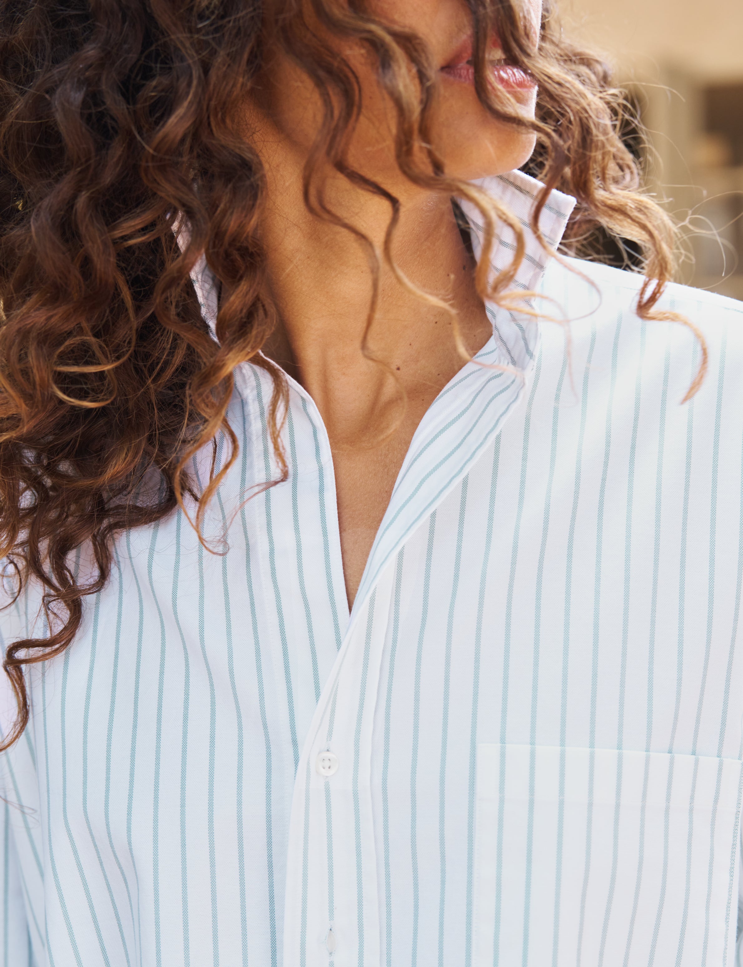 Shirley, Oversized Button-Up Shirt, Green Stripe – ReLoved by