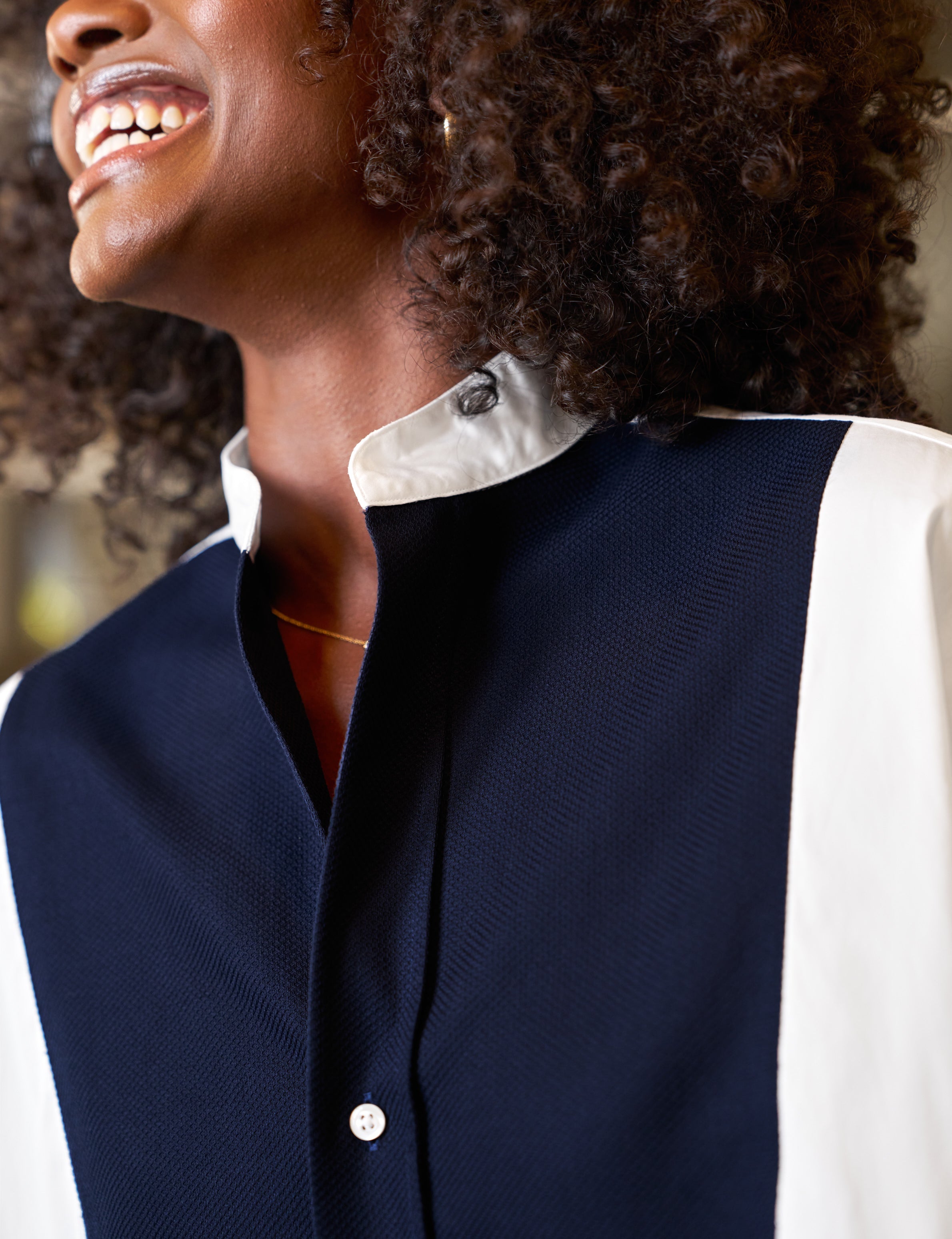 Victoria, Italian Tuxedo Shirt, White Navy Bib – ReLoved by Frank