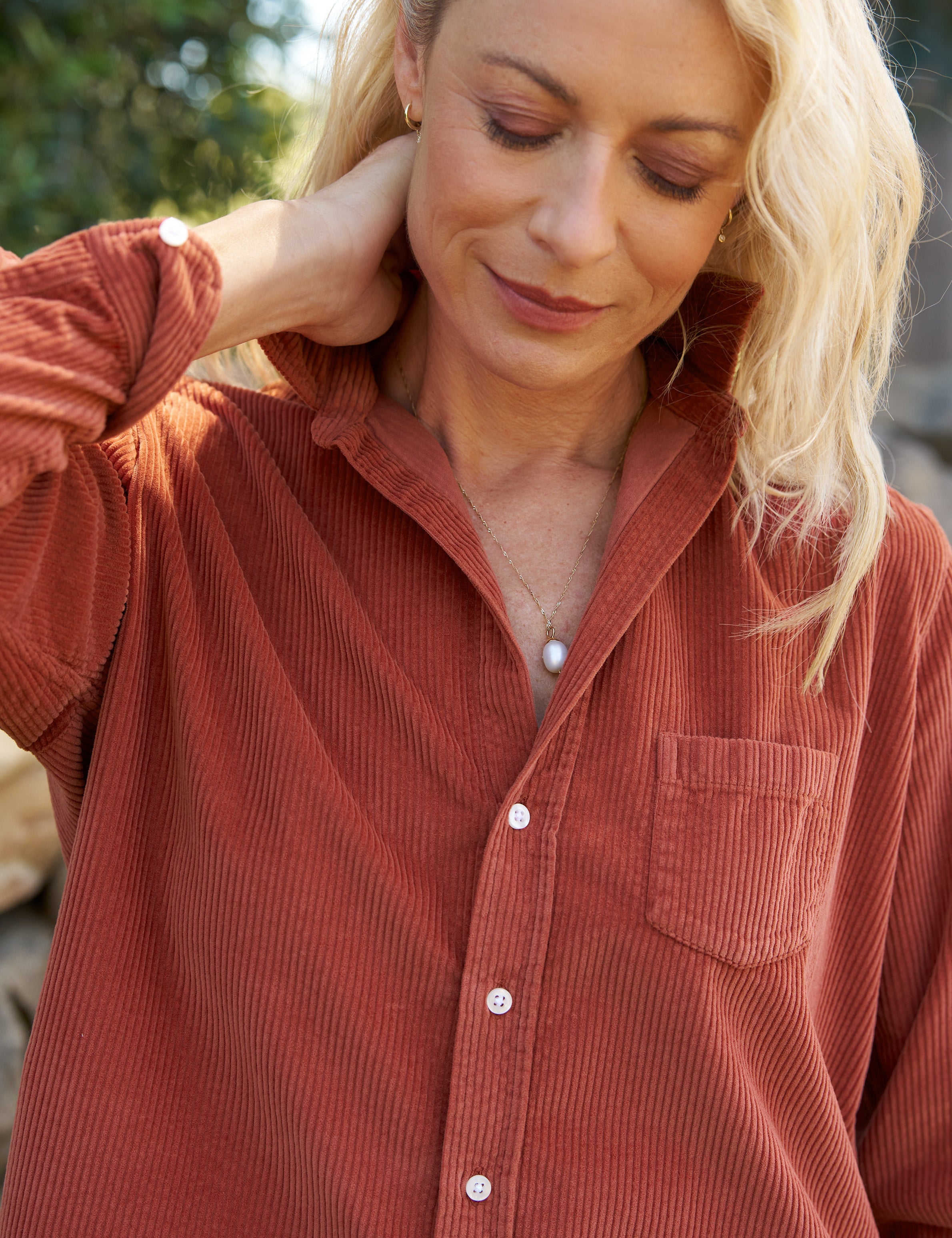 Eileen, Relaxed Button-Up Shirt, Orange Corduroy – ReLoved by