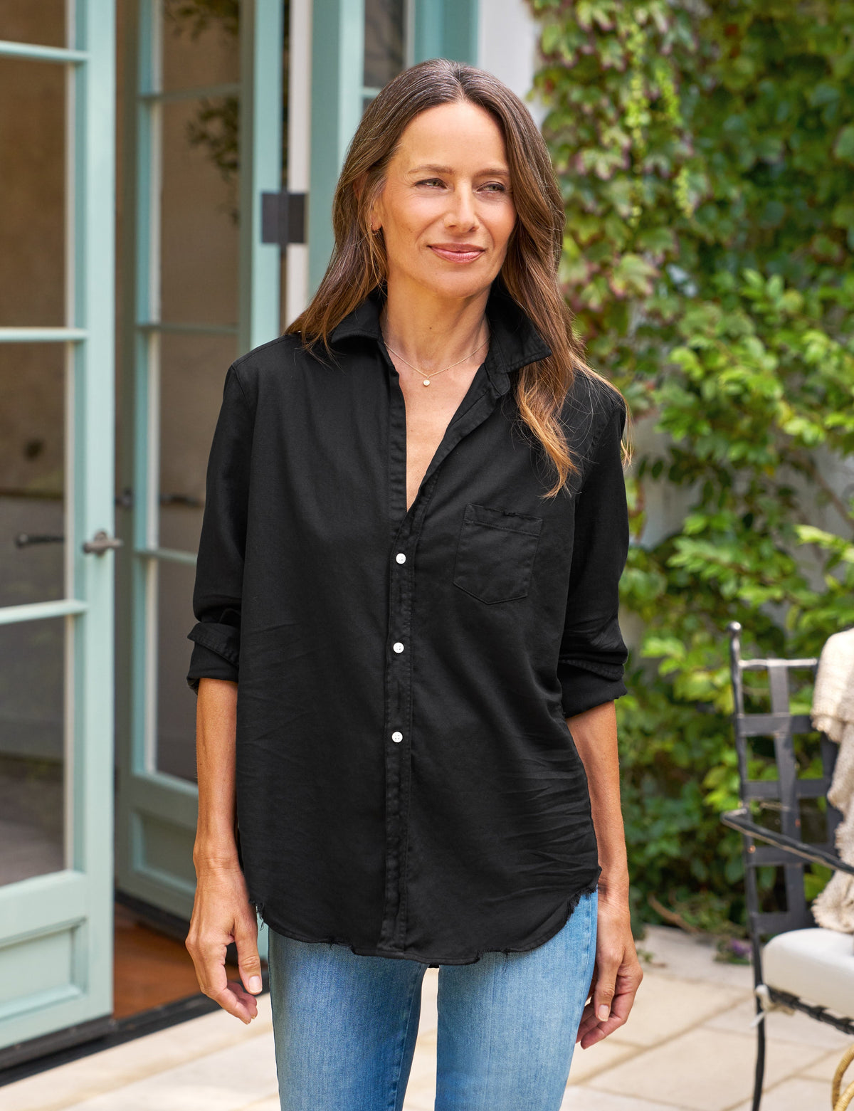 Eileen, Relaxed Button-Up Shirt, Black Denim – ReLoved by Frank 