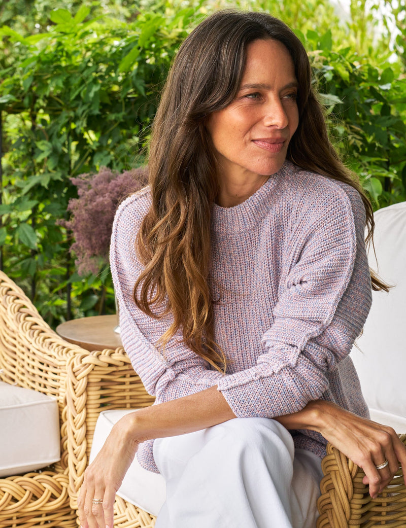 MONTECITO SWEATER Pink and Blue Marl, Pure Italian Cotton